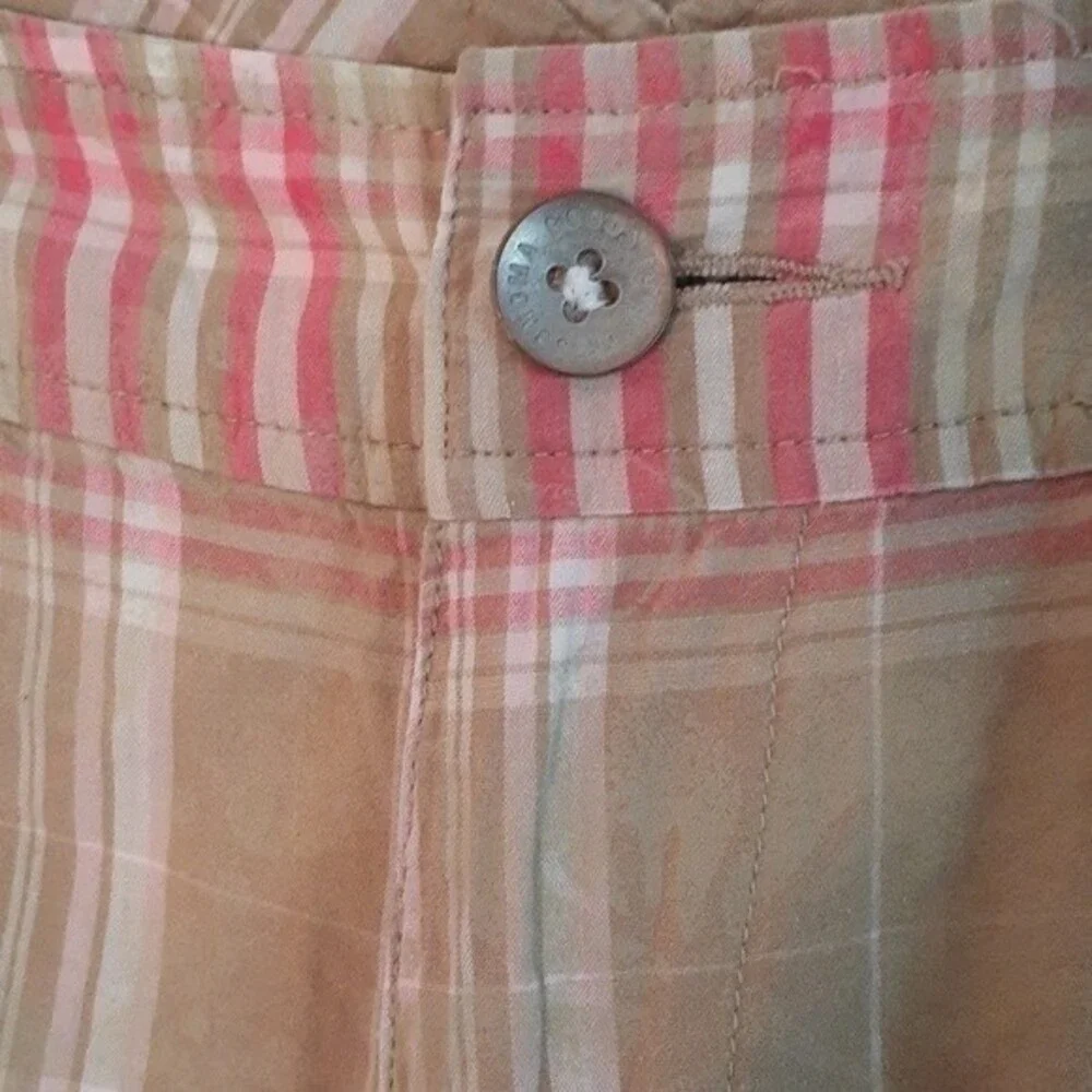 plaid bermuda shorts 5  s small summer cotton pink tan beige brown